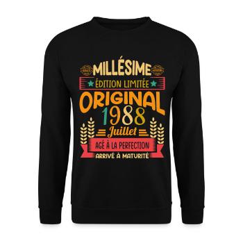 Millésime Né(e) Juillet 1988 Cadeau Anniversaire - Sweat-shirt Unisexe - noir - Devant - Alina (178cm) & Michal (187cm)