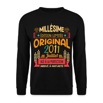 Millésime Né(e) Juillet 2011 Cadeau Anniversaire - Sweat-shirt Unisexe - noir - Devant - Alina (178cm) & Michal (187cm)