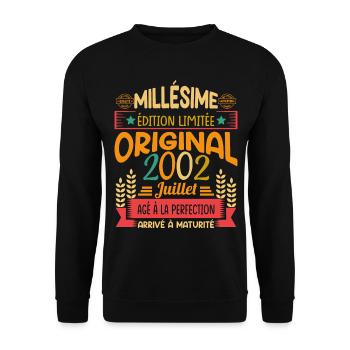 Millésime Né(e) Juillet 2002 Cadeau Anniversaire - Sweat-shirt Unisexe - noir - Devant - Alina (178cm) & Michal (187cm)