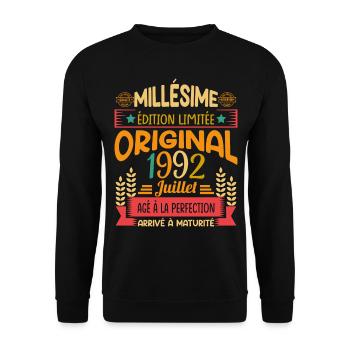 Millésime Né(e) Juillet 1992 Cadeau Anniversaire - Sweat-shirt Unisexe - noir - Devant - Alina (178cm) & Michal (187cm)