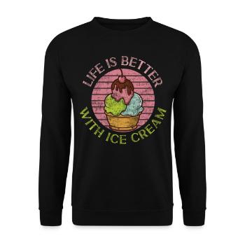Ice Cream Retro Vintage Life Is - Unisex Sweatshirt - black - Front - Alina (178cm) & Michal (187cm)