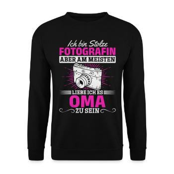 Fotografin Oma Fotografie Ich bin Stolze - Unisex Pullover - Schwarz - Vorne - Alina (178cm) & Michal (187cm)
