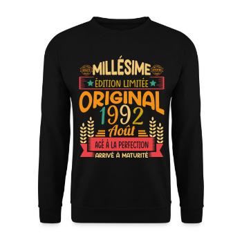 Millésime Né(e) Août 1992 Cadeau Anniversaire - Sweat-shirt Unisexe - noir - Devant - Alina (178cm) & Michal (187cm)