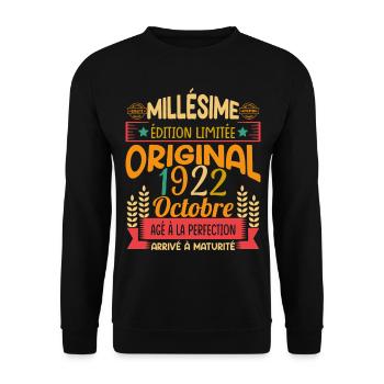Millésime Né(e) Octobre 1922 Cadeau Anniversaire - Sweat-shirt Unisexe - noir - Devant - Alina (178cm) & Michal (187cm)