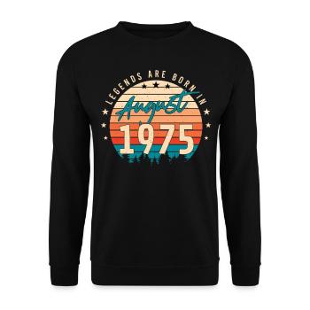 1975 Im August Geburtstagsgruss - Unisex Pullover - Schwarz - Vorne - Alina (178cm) & Michal (187cm)