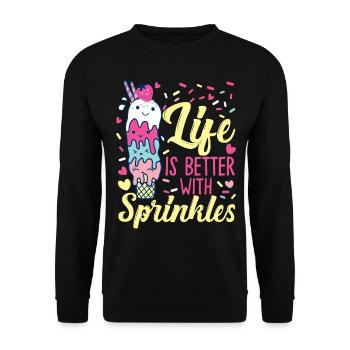 Ice Cream Cone Sundae Life Is - Unisex Pullover - Schwarz - Vorne - Alina (178cm) & Michal (187cm)