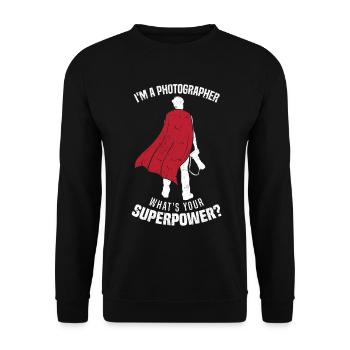Ich bin ein Fotograf Was ist dein Superpower-Foto - Unisex Pullover - Schwarz - Vorne - Alina (178cm) & Michal (187cm)