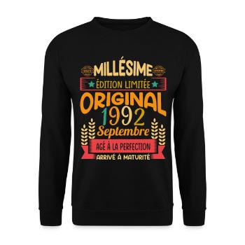 Millésime Né(e) Septembre 1992 Cadeau Anniversaire - Sweat-shirt Unisexe - noir - Devant - Alina (178cm) & Michal (187cm)