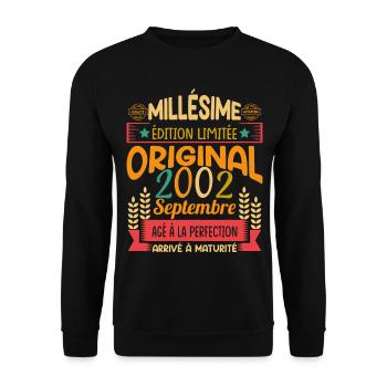 Millésime Né(e) Septembre 2002 Cadeau Anniversaire - Sweat-shirt Unisexe - noir - Devant - Alina (178cm) & Michal (187cm)