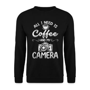 Fotografie Alles was ich brauche ist Kaffee und - Unisex Pullover - Schwarz - Vorne - Alina (178cm) & Michal (187cm)