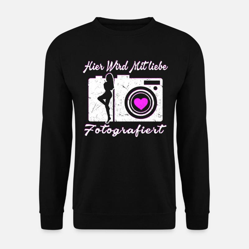 Kamera Fotografie Hier wird mit Liebe fotografiert - Unisex Pullover - Schwarz