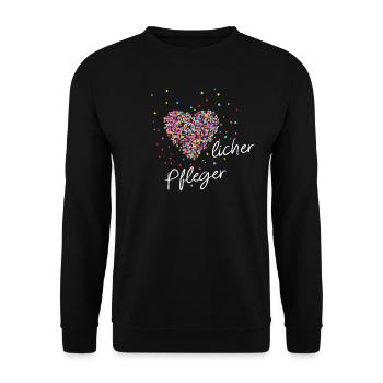 Pflege mit Herz Geschenk für die Pflegerin - Unisex Pullover - Schwarz - Vorne - Alina (178cm) & Michal (187cm)
