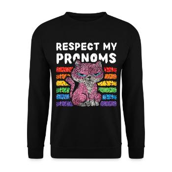 Respect my pronoms Kätzchen Gay Transgender Pride - Unisex Pullover - Schwarz - Vorne - Alina (178cm) & Michal (187cm)