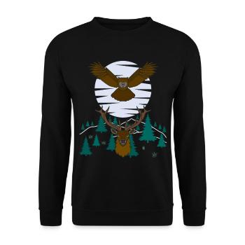 Red Deer Owl Bird Animal Motif - Unisex Sweatshirt - black - Front - Alina (178cm) & Michal (187cm)