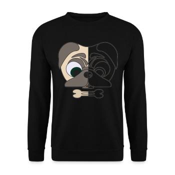 Hundekopf Motiv Tiermotiv mit Mops - Unisex Pullover - Schwarz - Vorne - Alina (178cm) & Michal (187cm)