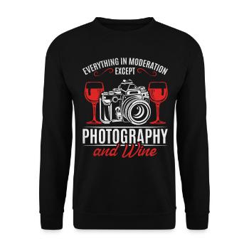 Everything in moderation except photography and wine - Unisex Sweatshirt - black - Front - Alina (178cm) & Michal (187cm)