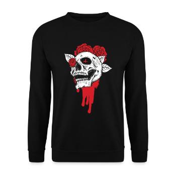 Totenköpfe und Rosen Gothic Knochen Skelett Tod - Unisex Pullover - Schwarz - Vorne - Alina (178cm) & Michal (187cm)