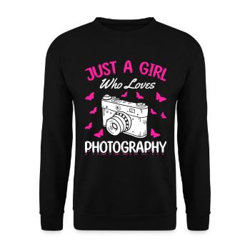 Fotografin Mädchen Nur ein Mädchen, das Fotografie - Unisex Pullover - Schwarz - Vorne - Alina (178cm) & Michal (187cm)