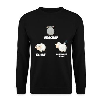 Fotografie: Schafe ohne Schafe, gestochen - Unisex Pullover - Schwarz - Vorne - Alina (178cm) & Michal (187cm)