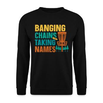 Retro Sunset Banging Chains prend des noms Disc Golf - Sweat-shirt Unisexe - noir - Devant - Alina (178cm) & Michal (187cm)
