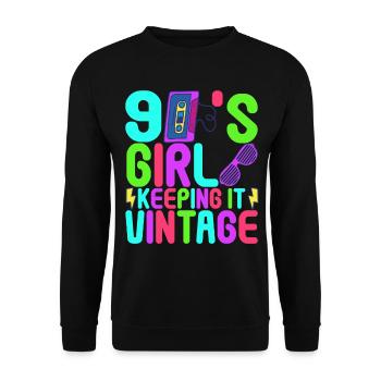 90er Party 90er Jahre - Unisex Pullover - Schwarz - Vorne - Alina (178cm) & Michal (187cm)