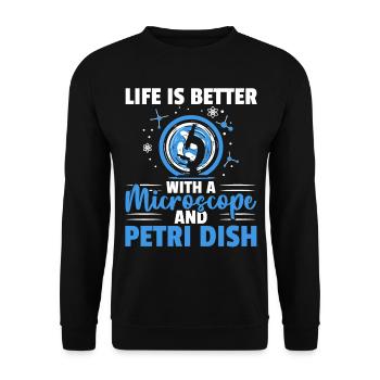 La vie est meilleure avec un microscope et un - Sweat-shirt Unisexe - noir - Devant - Alina (178cm) & Michal (187cm)