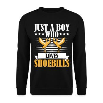 Nur ein Junge, der Schuhschnäbel liebt Storch Walf - Unisex Pullover - Schwarz - Vorne - Alina (178cm) & Michal (187cm)