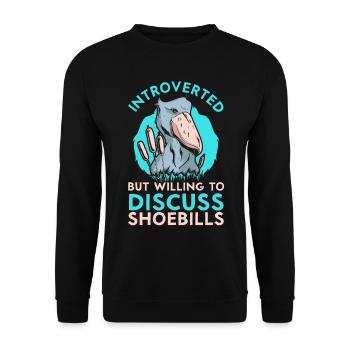 Introvertiert aber diskussionsfreudig Schuhschnabe - Unisex Pullover - Schwarz - Vorne - Alina (178cm) & Michal (187cm)