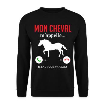 Mon cheval m'appelle faut quẹ j’y aille T-shirt - Sweat-shirt Unisexe - noir - Devant - Alina (178cm) & Michal (187cm)