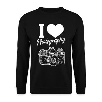 Fotokamera-Fotograf Ich liebe Fotografie - Unisex Pullover - Schwarz - Vorne - Alina (178cm) & Michal (187cm)