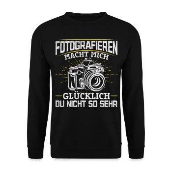 Fotografie macht mich glücklich Du nicht so sehr - Unisex Pullover - Schwarz - Vorne - Alina (178cm) & Michal (187cm)