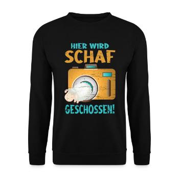 Fotografie: Schafe werden hier geschossen Fotograf - Unisex Pullover - Schwarz - Vorne - Alina (178cm) & Michal (187cm)