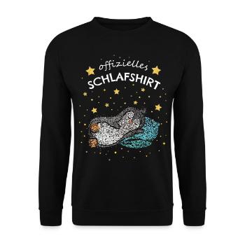 Offizielles Schlafshirt Pinguin Morgenmuffel - Unisex Pullover - Schwarz - Vorne - Alina (178cm) & Michal (187cm)