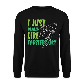 Ich mag Tarsier einfach wirklich gerne Tier Tarsie - Unisex Pullover - Schwarz - Vorne - Alina (178cm) & Michal (187cm)