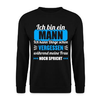 Ich bin Mann Dinge vergessen während Frau spricht - Unisex Pullover - Schwarz - Vorne - Alina (178cm) & Michal (187cm)