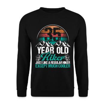 35 Birthday Hiking Mountains 35 Year Old Hiker - Unisex Pullover - Schwarz - Vorne - Alina (178cm) & Michal (187cm)