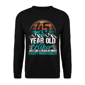 45 Birthday Hiking Mountains 45 Year Old Hiker - Unisex Pullover - Schwarz - Vorne - Alina (178cm) & Michal (187cm)
