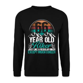 66 Birthday Hiking Mountains 66 Year Old Hiker - Unisex Pullover - Schwarz - Vorne - Alina (178cm) & Michal (187cm)