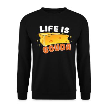 Käsefan Cheese Cheese lover Gouda Hard Cheese - Unisex Sweatshirt - black - Front - Alina (178cm) & Michal (187cm)