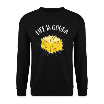 Käsefan Cheese Cheese lover Gouda Hard Cheese - Unisex Sweatshirt - black - Front - Alina (178cm) & Michal (187cm)