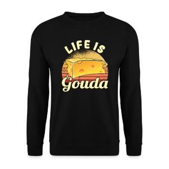 Käsefan Cheese Cheese lover Gouda Hard Cheese - Unisex Sweatshirt - black - Front - Alina (178cm) & Michal (187cm)