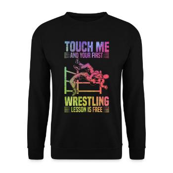 Berühre mich und deine erste Wrestling-Lektion ist - Unisex Pullover - Schwarz - Vorne - Alina (178cm) & Michal (187cm)