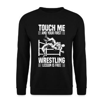 Berühre mich und deine erste Wrestling-Lektion ist - Unisex Pullover - Schwarz - Vorne - Alina (178cm) & Michal (187cm)