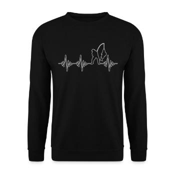 Angeln Herzschlag - Unisex Pullover - Schwarz - Vorne - Alina (178cm) & Michal (187cm)