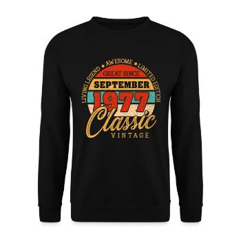 Rétro 45 ans Septembre 1977 anniversaire Vintage - Sweat-shirt Unisexe - noir - Devant - Alina (178cm) & Michal (187cm)