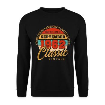 Rétro 60 ans Septembre 1962 Anniversaire Vintage - Sweat-shirt Unisexe - noir - Devant - Alina (178cm) & Michal (187cm)