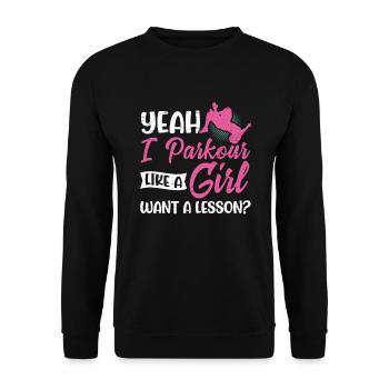 Parkour Girl Run Jump Flip Freerunning Acrobatics - Unisex Sweatshirt - black - Front - Alina (178cm) & Michal (187cm)