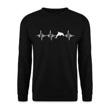 Delfin Herzschlag - Unisex Pullover - Schwarz - Vorne - Alina (178cm) & Michal (187cm)