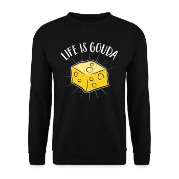 Käsefan Cheese Cheese lover Gouda Hard Cheese - Unisex Sweatshirt - black - Front - Alina (178cm) & Michal (187cm)