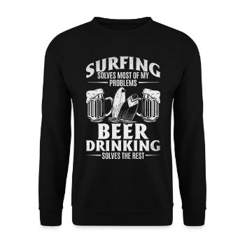 Surfing solves most of my problems Beer solves - Unisex Sweatshirt - black - Front - Alina (178cm) & Michal (187cm)
